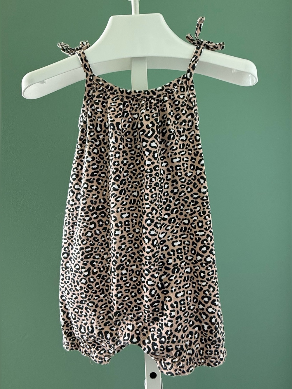 Bundles Baby Place Leopard Print Sleeveless Romper- Tan, Black, White